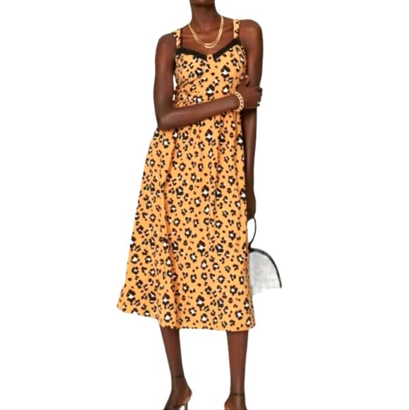 Thakoon‎ Dress Corset Leopard Animal Print A-Line Midi Lace Black Tan Flowy 4 - Picture 1 of 16